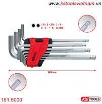 Bộ lục giác 1.5-10mm đầu bi 10 cây thân dài 151.5000 KS Tools