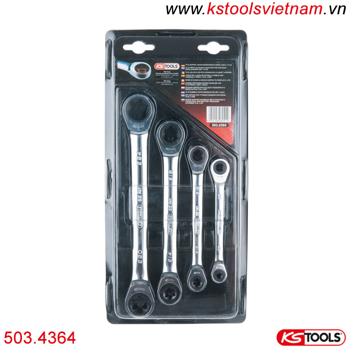 bộ cờ lê hoa thị 2 đầu tròng 503.4364 lật đảo chiều ks tools