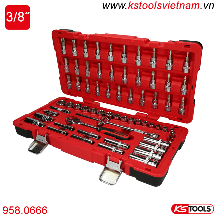 Bộ khẩu tuýp tay vặn 3/8 inch 66 chi tiết 958.0666 KS Tools