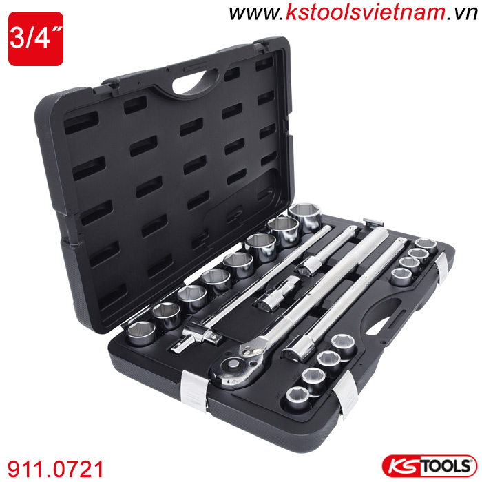 Bộ khẩu tuýp tay vặn 3/4 inch 21 chi tiết 6 cạnh 911.0721 KS Tools