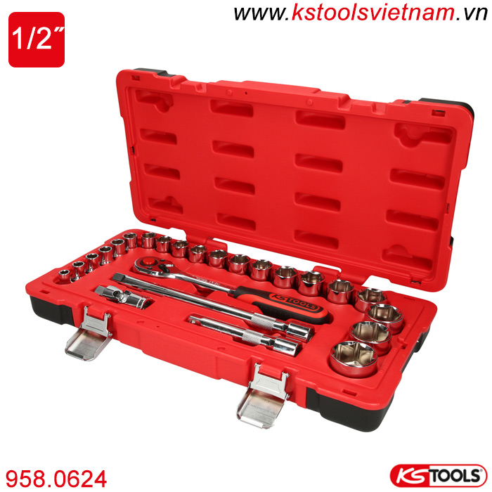 Bộ khẩu tuýp tay vặn 1/2 inch 24 chi tiết 958.0624 KS Tools