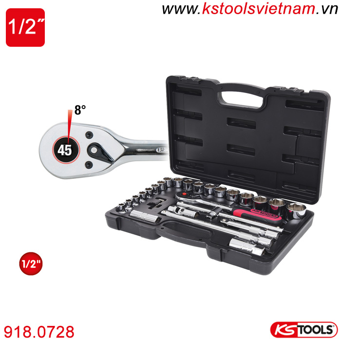 Bộ khẩu tuýp tay vặn 1/2 inch 28 chi tiết 918.0728 KS Tools