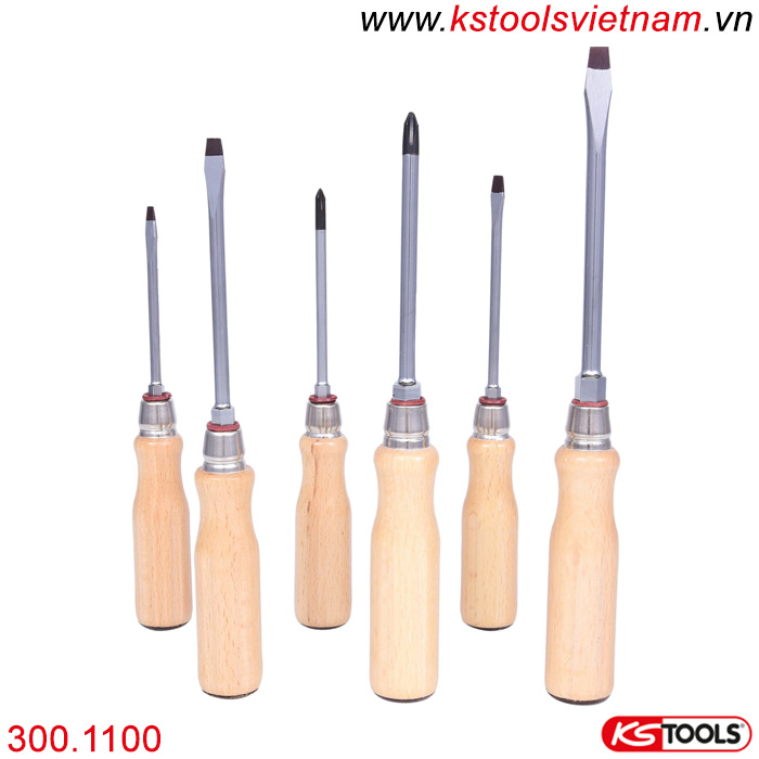 Bộ tô vít chuôi gỗ 6 chi tiết 300.1100 KS Tools