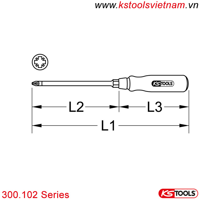 Tô vít đầu PZ chuôi gỗ 300.102 series KS Tools