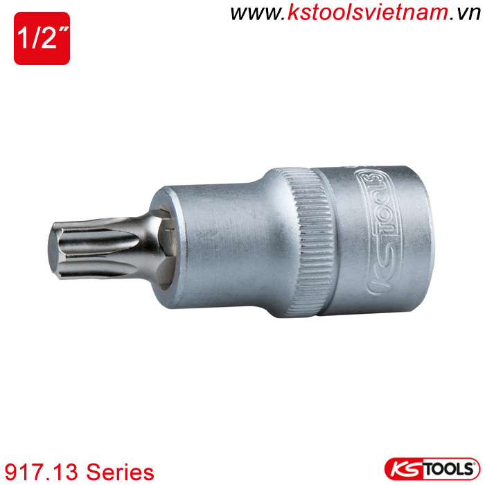 Khẩu bit socket ổ trục vít đầu hoa thị Torx 1/2 inch KS Tools 917.13 Series T10-T70