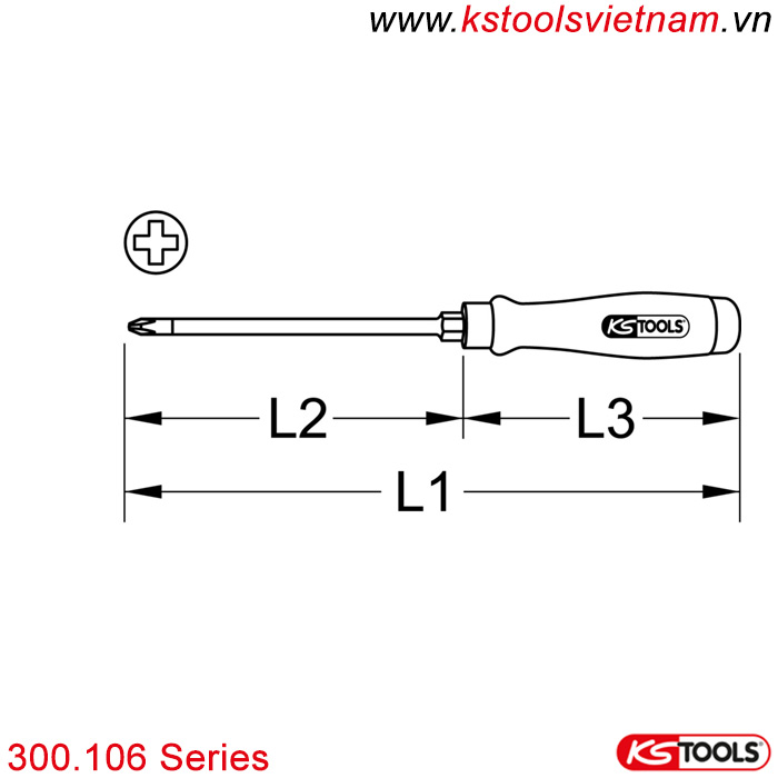 Tô vít đóng chuôi gỗ đầu 4 cạnh PH 300.106 series Ks Tools