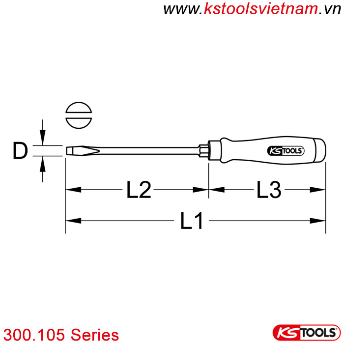 Tô vít đóng chuôi gỗ đầu dẹt 300.105 series KS Tools