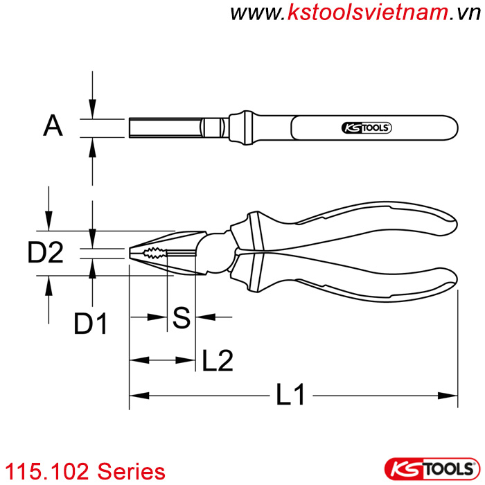 kìm điện đầu bằng 115.102 Series KS Tools