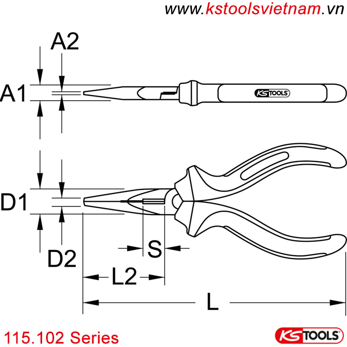 kìm mũi nhọn dài 115.102 Series-n ks tools