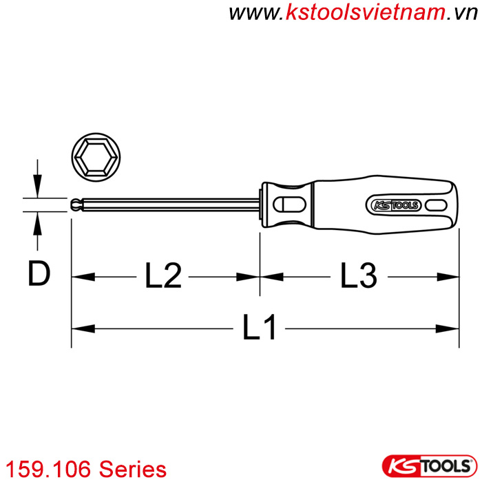 Tô vít đâù hoa thị đầu bi 159.106 series KS Tools