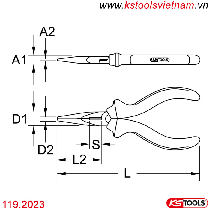 kìm mũi nhọn dài mạ titan 119.2023 KS Tools