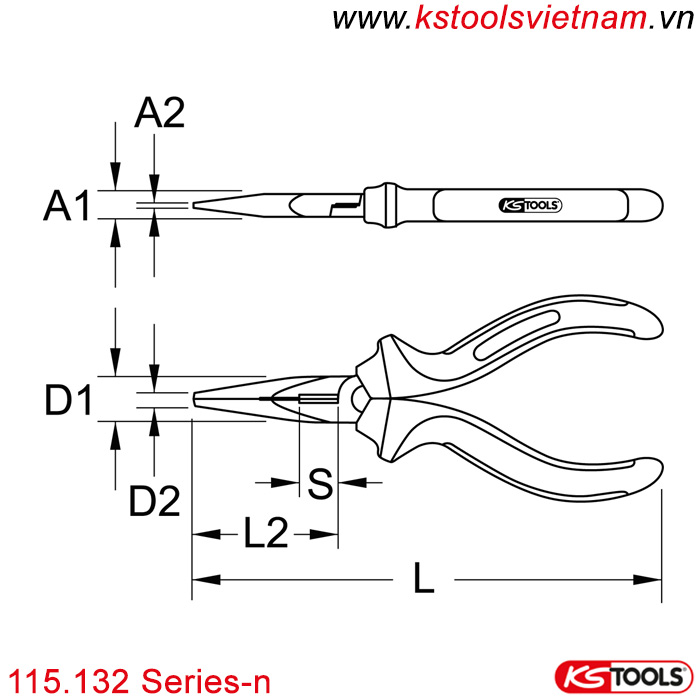 Kìm mũi nhọn dài cán trơn 115.132 series-n kstools