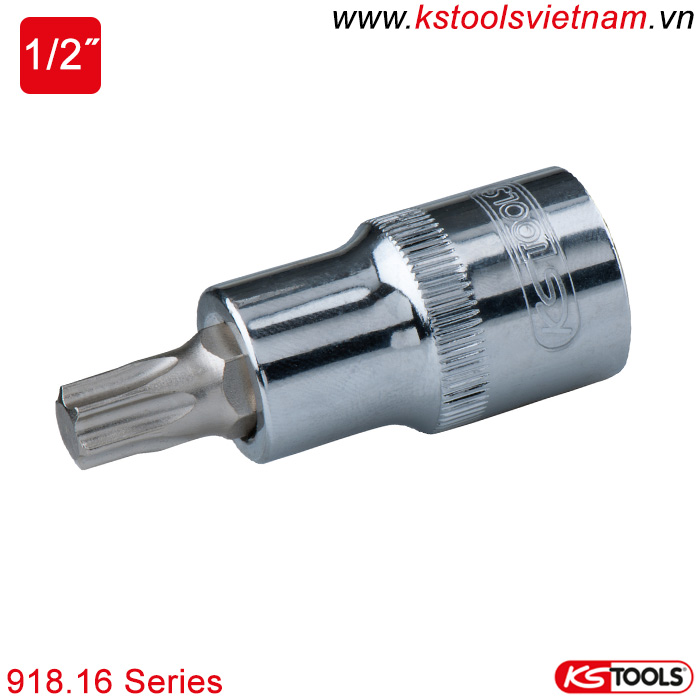 Khẩu bit socket ổ trục vít đầu hoa thị Torx 1/2 inch KS Tools 918.16 Series T10-T70