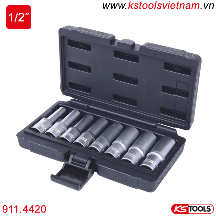 Bộ khẩu hoa thị dài Torx E10-E24 1/2 inch 911.4420 KS Tools