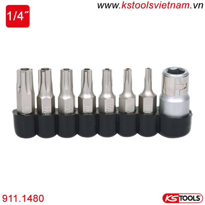 Bộ khẩu bit socket đầu 5 cạnh 1/4 inch 8 chi tiết TS10-TS40mm 911.1480 KS Tools