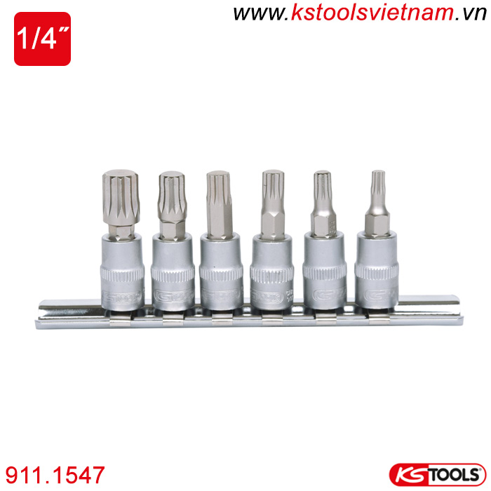 Bộ khẩu bit socket đầu răng cưa 1/4 inch 6 chi tiết M4-M10 KS Tools 911.1547