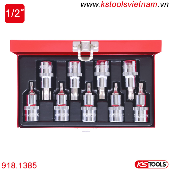 Bộ khẩu bit socket ổ trục vít đầu hoa thị Torx 1/2 inch T20-T60 Ks Tools 918.1385