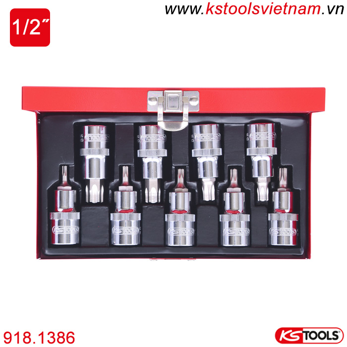 Bộ khẩu bit socket ổ trục vít đầu hoa thị Torx 1/2 inch TB20-TB60 KS Tools 918.1386