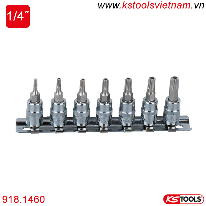 Bộ khẩu bit socket ổ trục vít đầu hoa thị Torx 1/4 inch 7 chi tiết TB10-TB40 KS Tools 918.1460