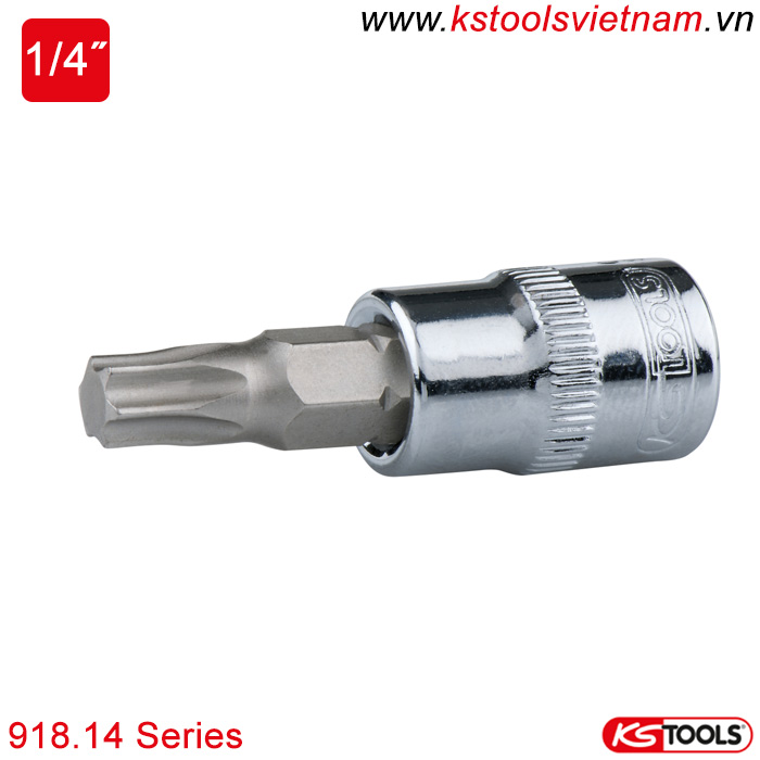 Khẩu bit socket ổ trục vít đầu hoa thị Torx 1/4 inch KS Tools 918.14 Series T6-T40