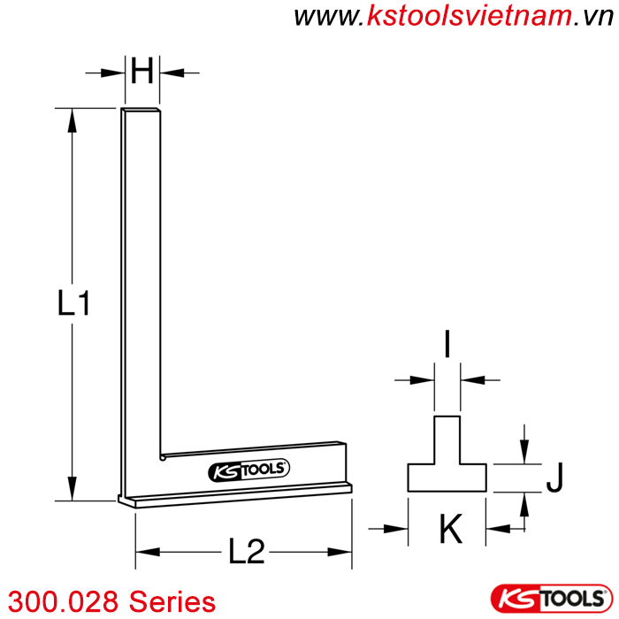 Thước đo góc vuông có chân đế 300.028 series KS Tools
