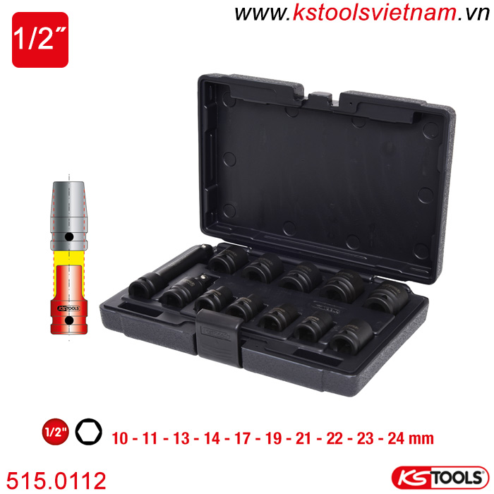 Bộ đầu khẩu lục giác ngắn đầu 1/2 inch 12 chi tiết 515.0112 KS Tools