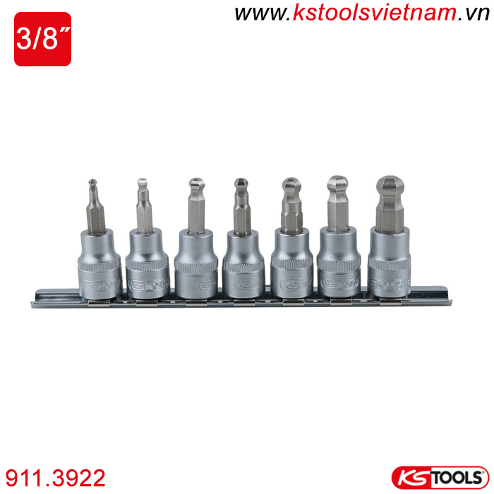 Bộ khẩu bit socket lục giác đầu bi 3/8 inch 7 chi tiết KS Tools 911.3922