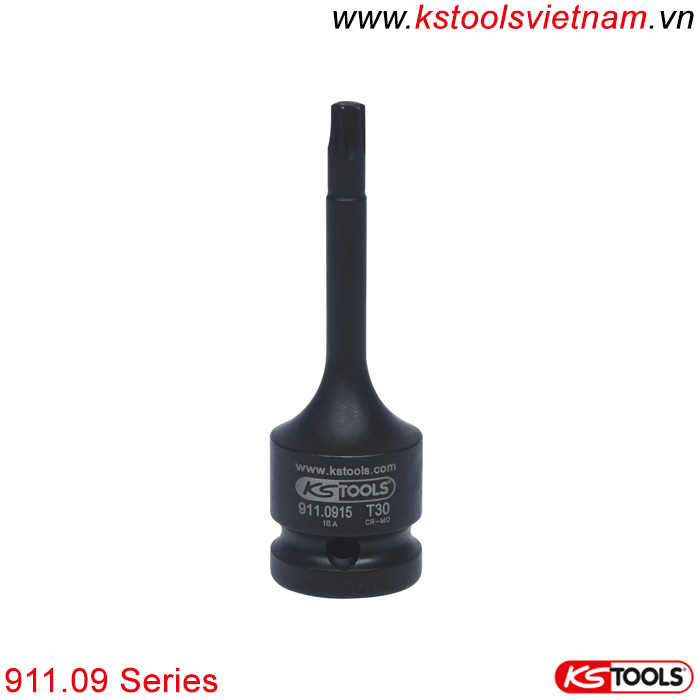 Impact bit socket đen 1/2 inch đầu vít Torx dài KS Tools 911.09 Series T20-T80