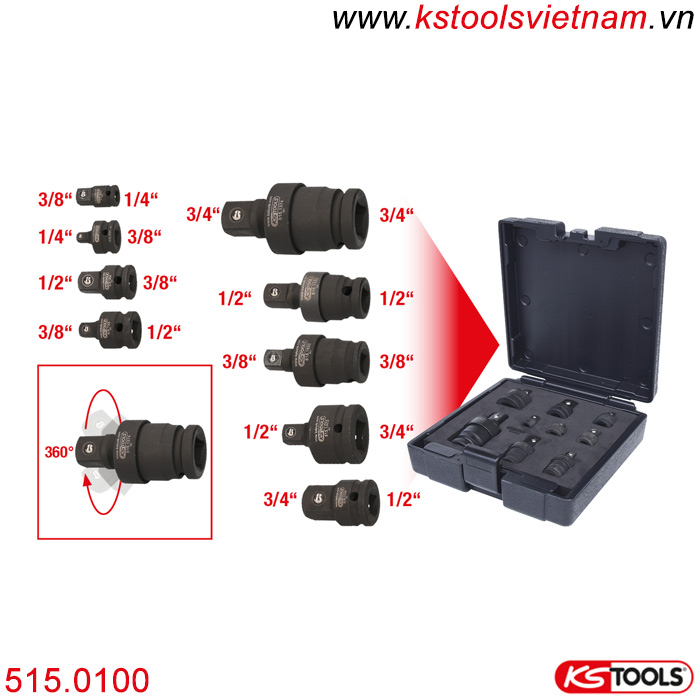 Bộ đầu chuyển đổi impact adaptor 9 chi tiết KS Tools - Germany 515.0100