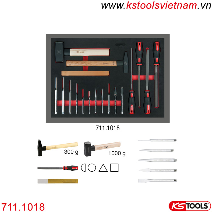 Khay dụng cụ đồ nghề búa đục giũa 18 chi tiết KS Tools 711.1018