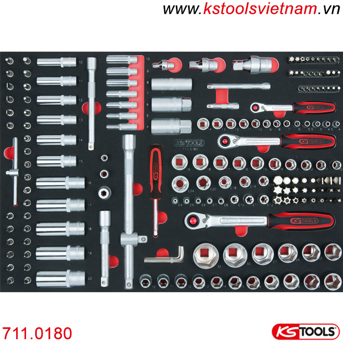 Khay tay vặn khẩu socket 180 chi tiết KS Tools 711.0180 chuyên dụng cho tủ đồ nghề.