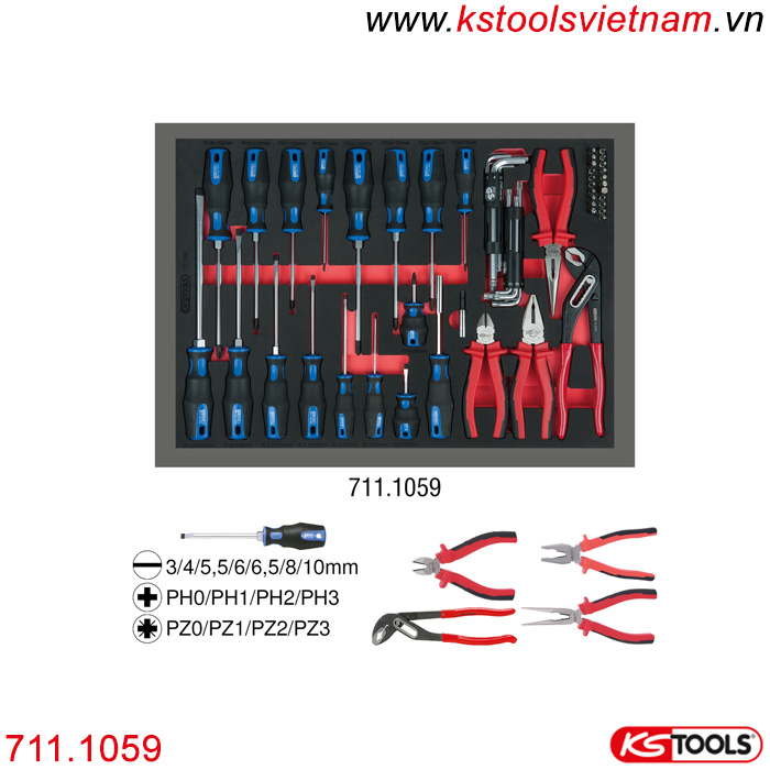 Khay dụng cụ đồ nghề gồm bộ kìm tô vít 59 chi tiết KS Tools 711.1059