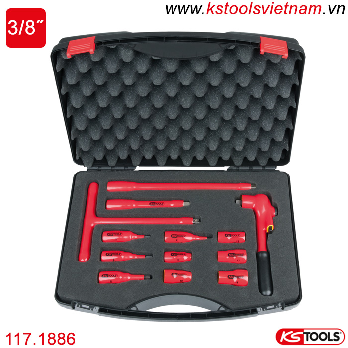 Bộ tuýp cách điện 1000V 3/8in 13 chi tiết 117.1886 KS Tools