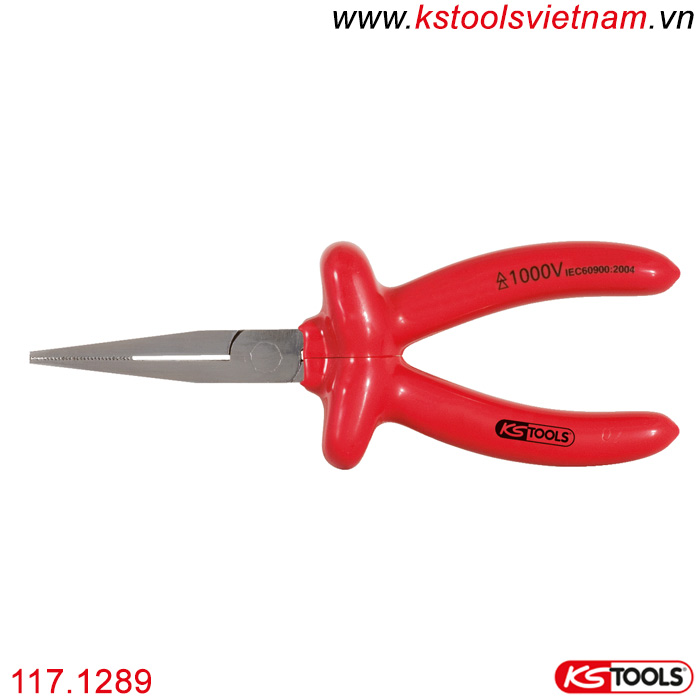 Kìm dẹt mũi nhọn cách điện 1000V VDE 160mm 117.1289 KS Tools