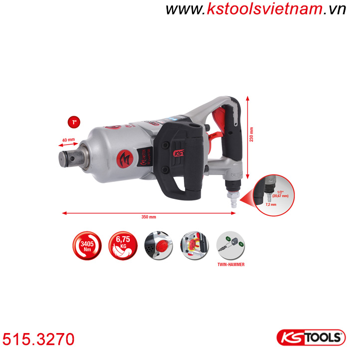 Máy vặn bulong khí nén 1 inch 3405 Nm KS Tools 515.3270