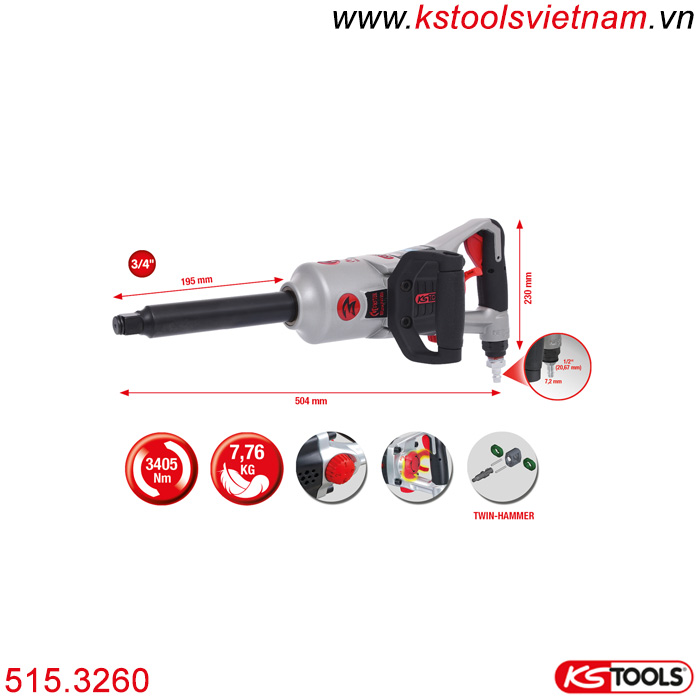 Máy vặn bulong khí nén 3/4 inch 3405 Nm KS Tools 515.3260