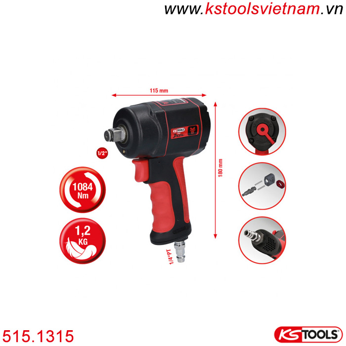 Máy vặn bulong khí nén mini 1/2 inch 1084 Nm KS Tools 515.1315