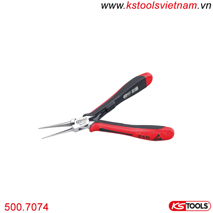 Kìm dài nhọn chống tĩnh điện ESD KS Tools 500.7074 không chức năng cắt. 