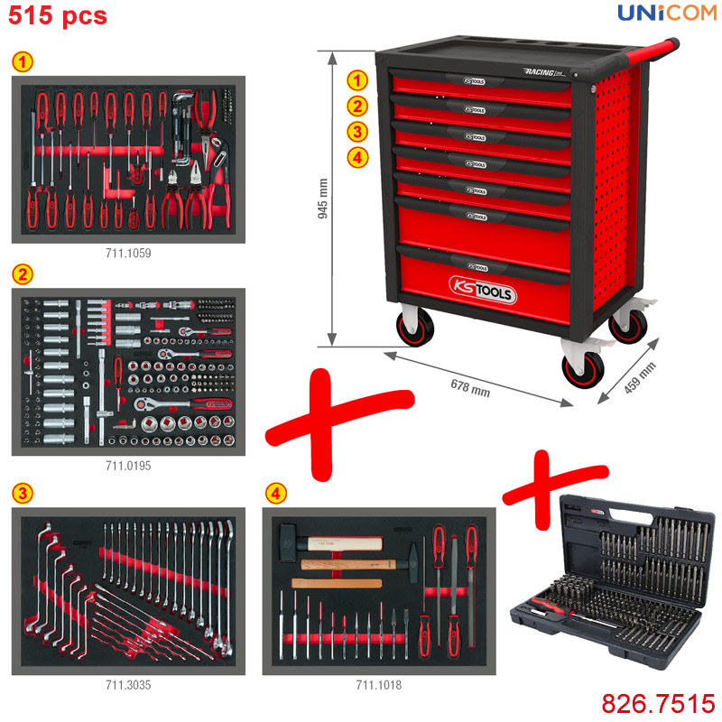 tủ dụng cụ 515 chi tiết đồ nghề 7 ngăn kstools 826.7515 unicom nhập khẩu