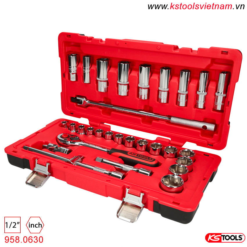 Bộ tuýp hệ inch đầu vuông 1/2 30 món model 958.0630 KS Tools