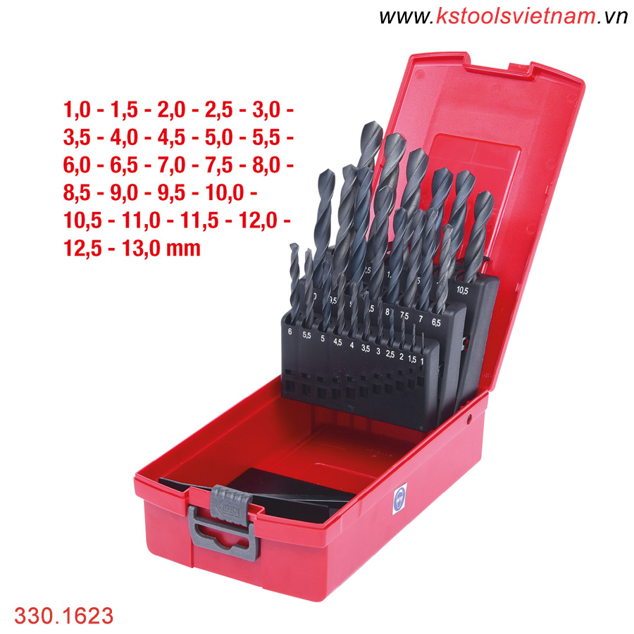 Bộ mũi khoan thép 1-13 mm vật liệu HSS-R 25 mũi 330.1623 KS Tools Germany