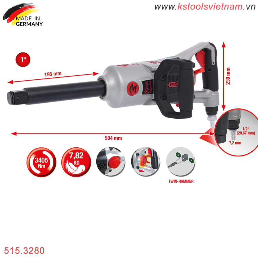 súng siết bulong 1 inch KS Tools Germany 3450 Nm - 7,8 Kg