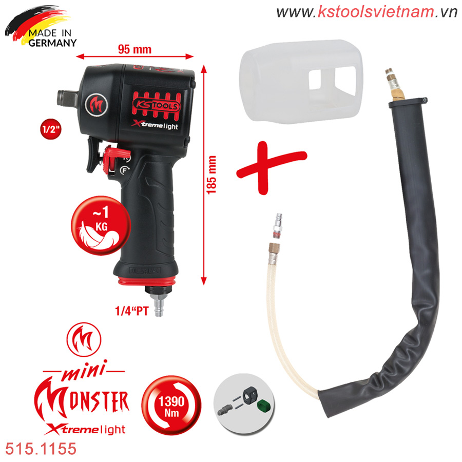 súng vặn ốc khí nén 1390 Nm đầu vuông 1/2 KS Tools 515.1155