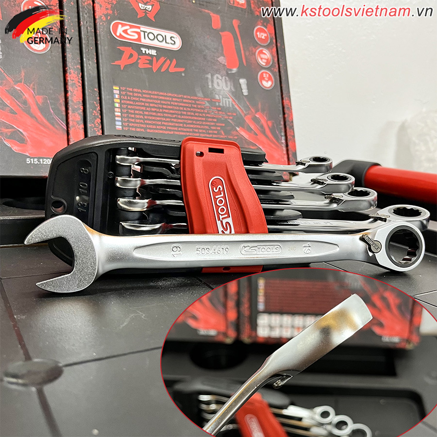 cờ lê vòng miệng tự lắc, gạt lẫy đảo chiều KS Tools 503.46 series