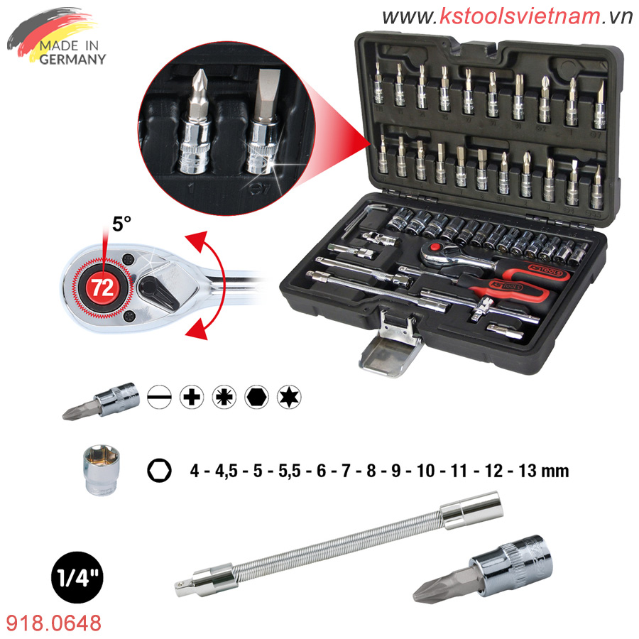 Bộ tuýp 1/4 inch CHROMEplus 48 chi tiết KS Tools model 918.0648