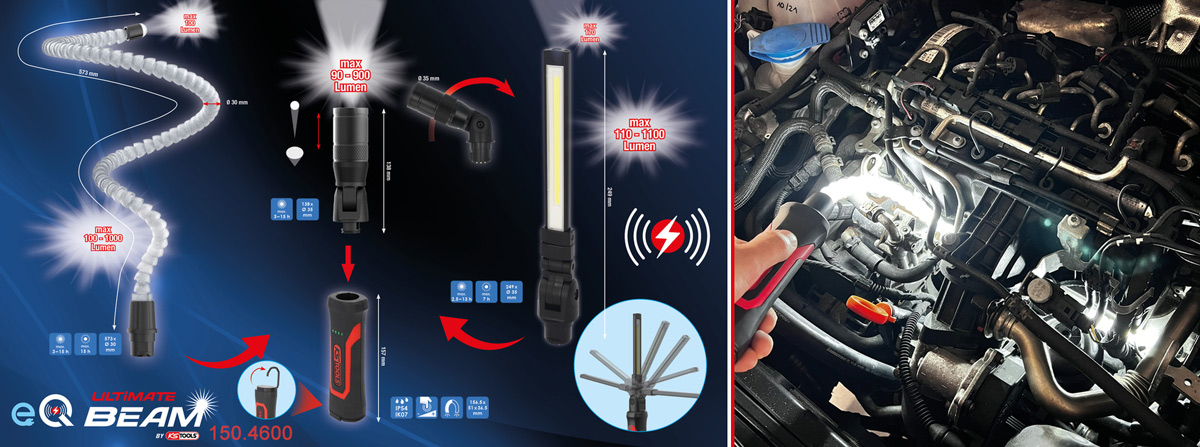 ứng dụng đèn pin đa năng chuẩn IP 45, sạc không dây 150.4600 KS Tools