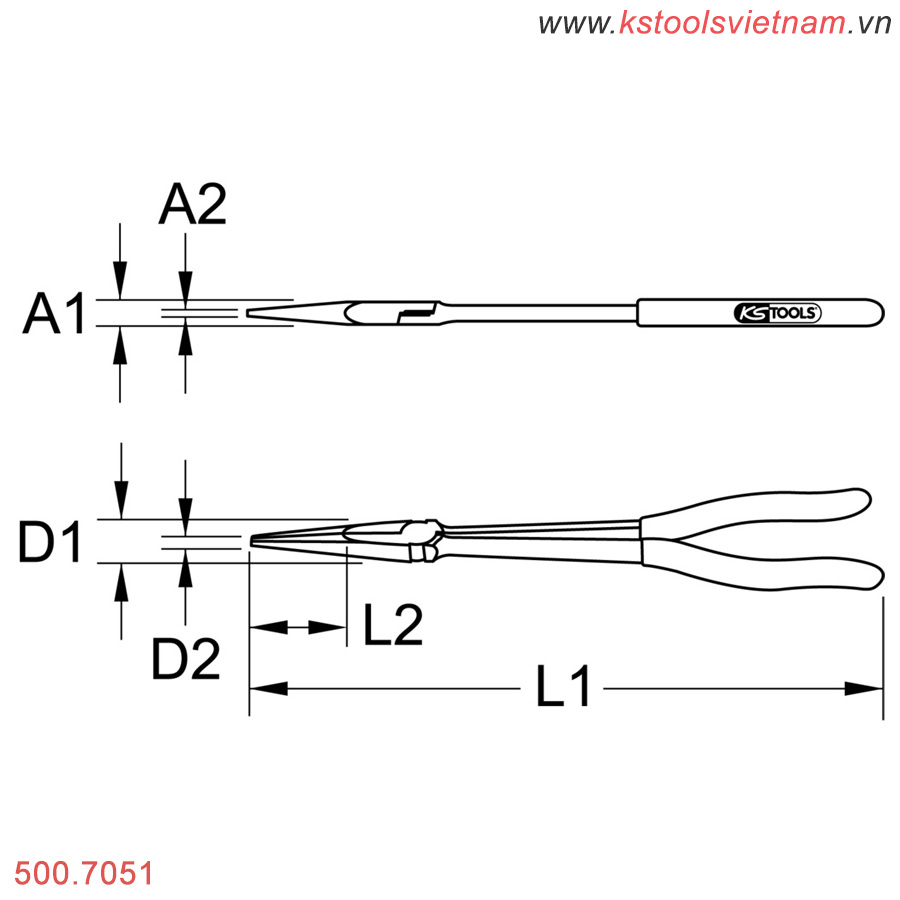Spec Kìm mũi nhọn kẹp gắp siêu dài 270 mm KS Tools 500.7051